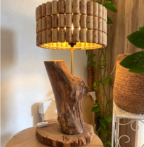Tischlampe holzfuß korkschirm - holzfuß,